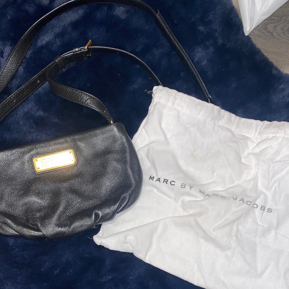 Marc by Marc Jacobs Black Leather Crossbody with Gold Plaque